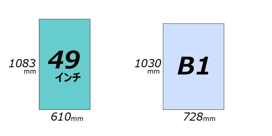 49インチとB1 のサイズ比較（縦）