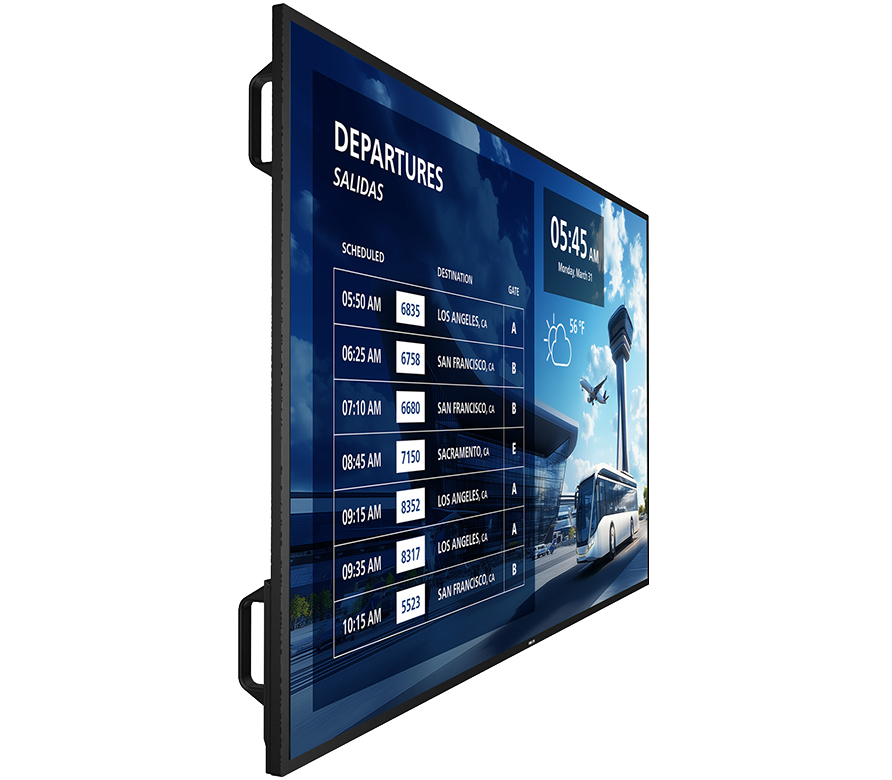 65BDL6017P/11 は750cd/m²の高輝度パネルと堅牢な金属筐体、IP5X準拠の保護設計の業務用デジタルサイネージです