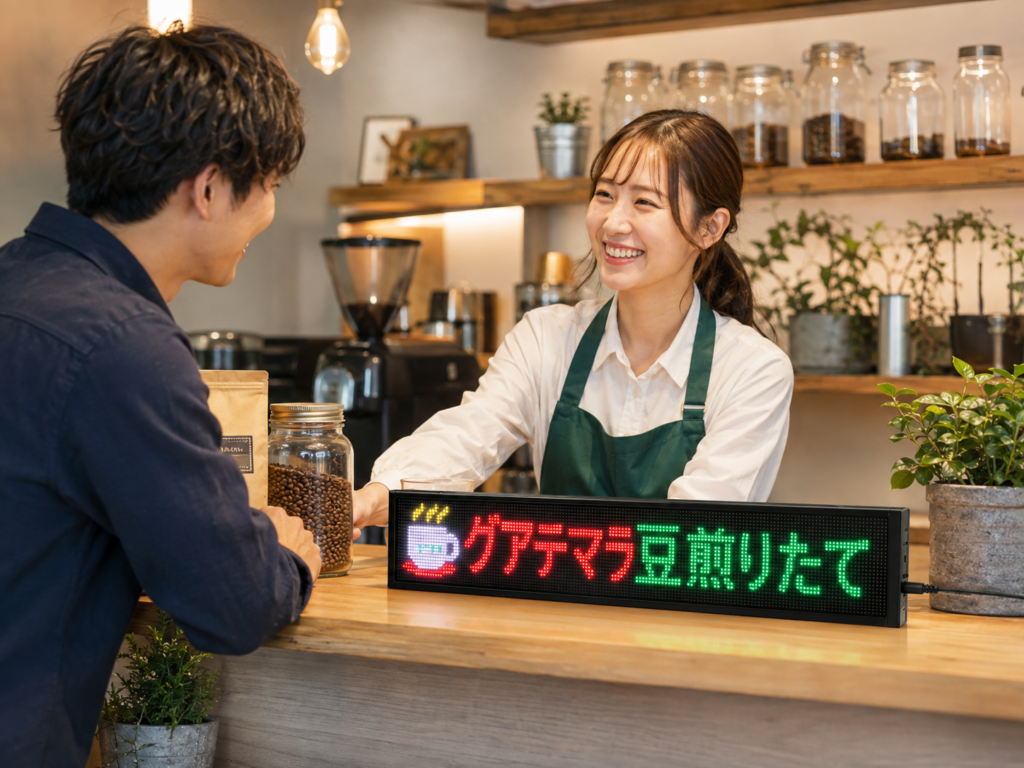 カフェでのテロッパー使用イメージ画像